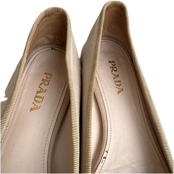 Authentic Prada Size 9 Canvas Colorblock Nude Black Ballet flats With Bow - Picture 10 of 10